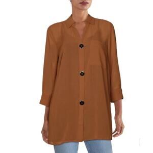 Alfani Modern Clay Brown Sheer Chiffon Top Small